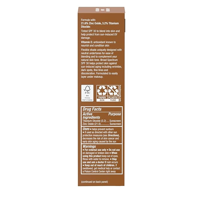 Neutrogena Purescreen+ Tinted Sunscreen for Face with SPF 30, Broad Spectrum Mineral Sunscreen with Zinc Oxide and Vitamin E, Water Resistant, Fragrance Free, Medium Deep, 1.1 fl oz