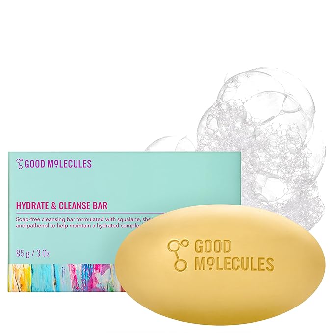 Good Molecules Hydrate and Cleanse Bar - Soap Free Bar with Shea Butter and Macadamia Seed Oil for Ultra Hydrating Body and Face Moisturizer - Skin Care