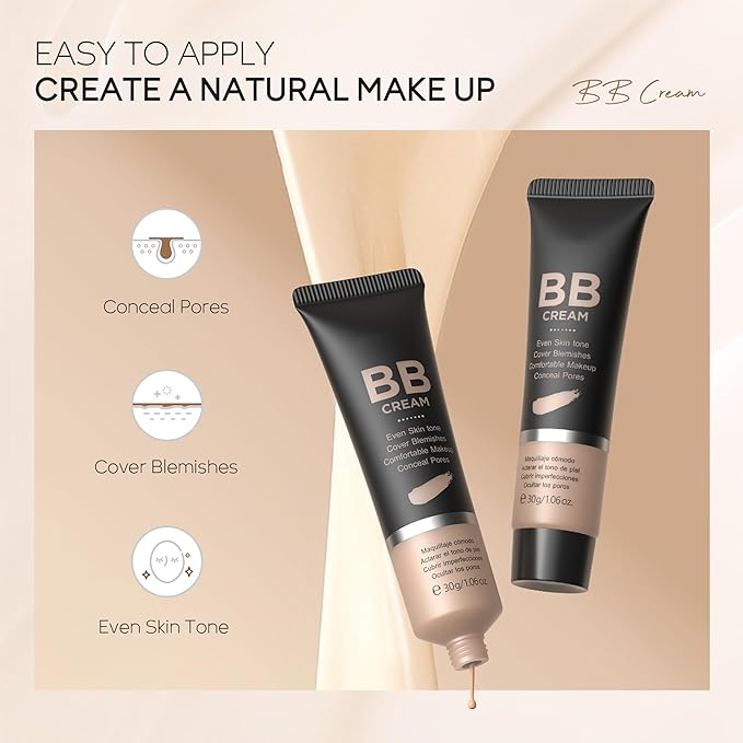 Hydrating BB Cream, Full-Coverage Foundation & Concealer Face Moisturizer for Women Beauty Skin, Even Skin Tone, Oil Control & Cover Flaws, Natural Finish for All Skin Types (Light 160)