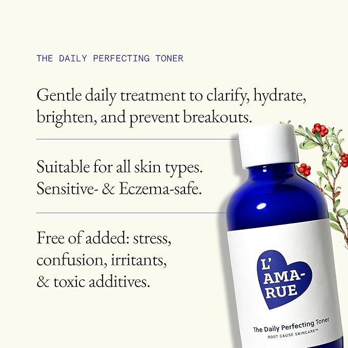 L'AMARUE Daily Perfecting Toner – 4 fl oz | Alcohol-Free, 98.9% Natural Facial Toner for Sensitive, Oily, Dry & Combination Skin | Hydrating, Exfoliating, Pore-Refining, Anti-Aging Formula