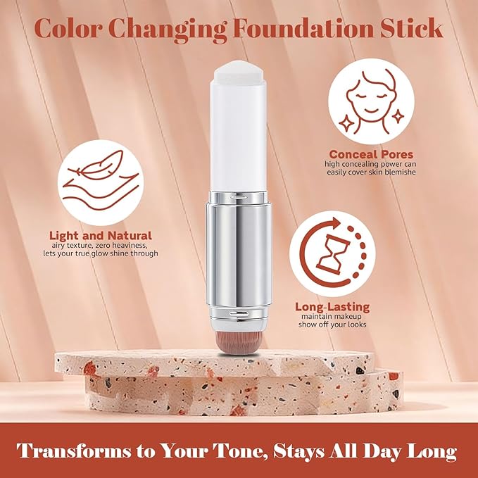 Blanc Cover Cream Stick V - Color Changing Foundation Stick, White Concealer for Older Women Full Coverage Foundation Dewy Finish, Korean Makeup Concealer Stick with Built-in Brush (Medium)