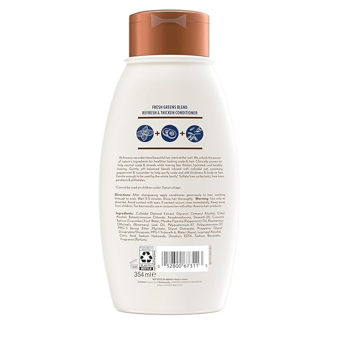 Aveeno Fresh Greens Blend Natural Volumizing Conditioner, Cucumber, Rosemary, for Fine Hair, 12 fl oz