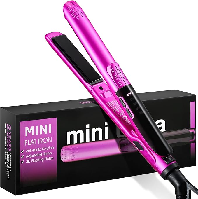 Mini Flat Iron 1/2 Inch with 5 Adjustable Temperatures, Tourmaline Ceramic Small Hair Straightener for Short Hair, Bangs, Beard, Pixie, Edge - Dual Voltage Travel Curling Iron, Auto-Off