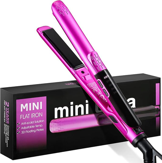Mini Flat Iron 1/2 Inch with 5 Adjustable Temperatures, Tourmaline Ceramic Small Hair Straightener for Short Hair, Bangs, Beard, Pixie, Edge - Dual Voltage Travel Curling Iron, Auto-Off