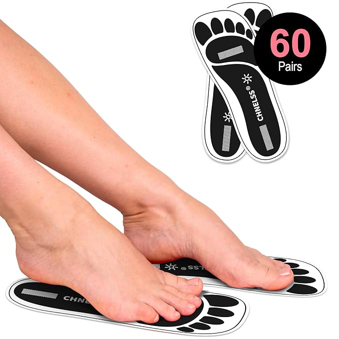 CHNELSS Black 60Pairs(120Feet)Disposable Spray Tanning Feet Pads for Hygienic Foot Protectors, Comfortable & Non-Slip, One Size, Medium Deep Skin Tone