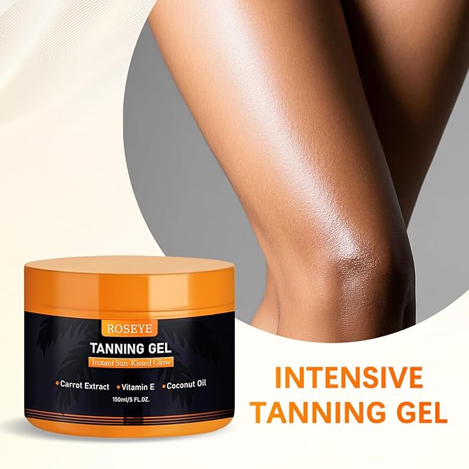 Roseye Intensive Tanning Gel Buildable Natural Glow with Carrot Extract, Coconut Oil Vitamin E Non-Greasy Fast-Absorbing Formula for All Skin Types - 5.8 FL OZ