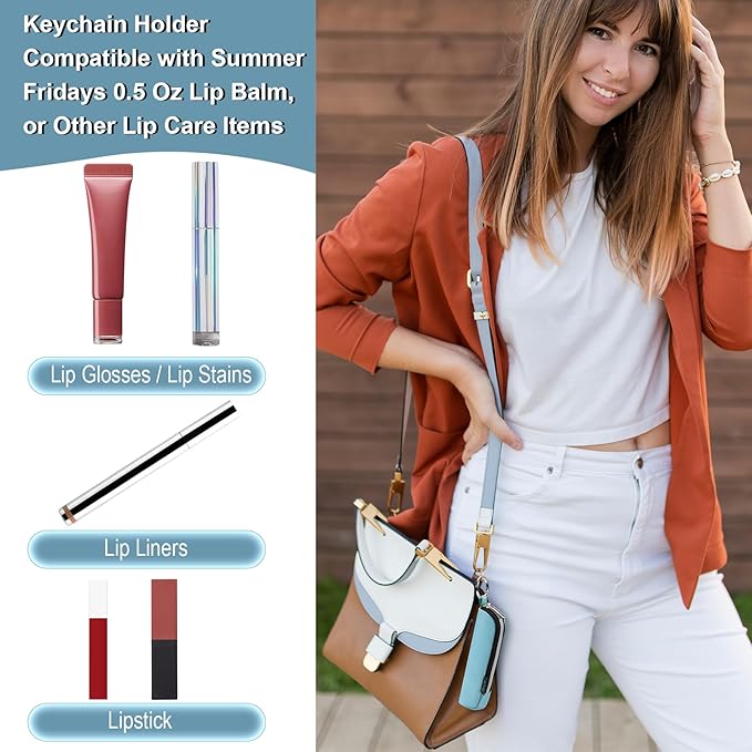 Beautyflier Tinted Lip Butter Balm Keychain Holder Compatible with Summer Fridays 0.5 Oz Lip Balm, Attachment for Summer Fridays, Shine Lip Gloss Portable Holder (Light Blue)