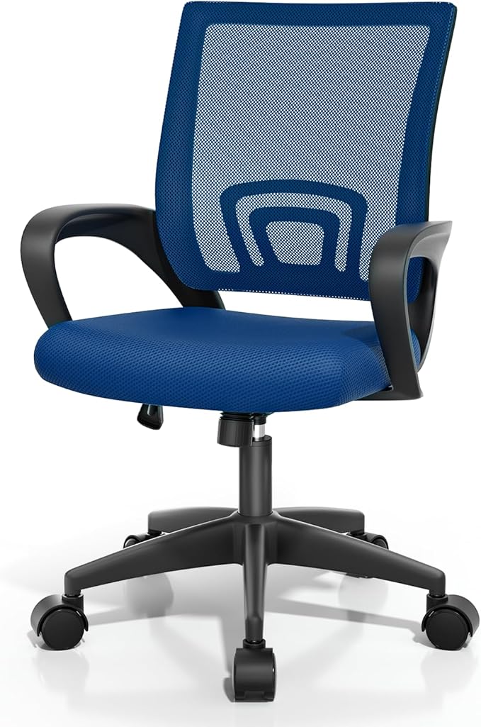 Magshion Ergonomic Office Desk Chair, Mid-Back Mesh Computer Chair, Swivel Chair with Breathable Backrest & Lumbar Support, Adjustable Height for Gaming, Work, Study, 300 Lbs Capacity, Navy Blue