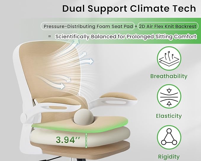 AreShark Office Chair Ergonomic Desk Chairs with Adjustable Lumbar Support, High Back Breathable Mesh Chair with Wheels& Flip-up Armrests,Rolling Swivel Comfy Task Computer Chair for Home Work Gaming
