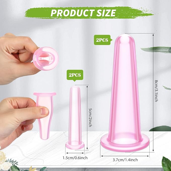 4 Pcs Face Cupping Set, Facial Cupping Set for Face and Eye Massage, Silicone Massage Vacuum Anti Aging Beauty Tool Facial Care(Pink)