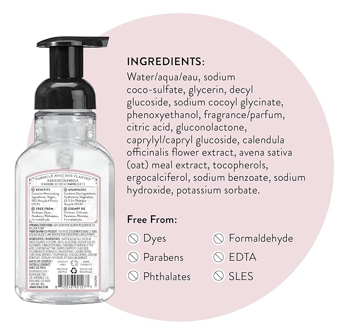 J.R. Watkins Foaming Hand Soap with Pump Dispenser, Moisturizing Foam Hand Wash, Alcohol-Free, Cruelty-Free, eau de rose, 9 fl oz, 3 Pack