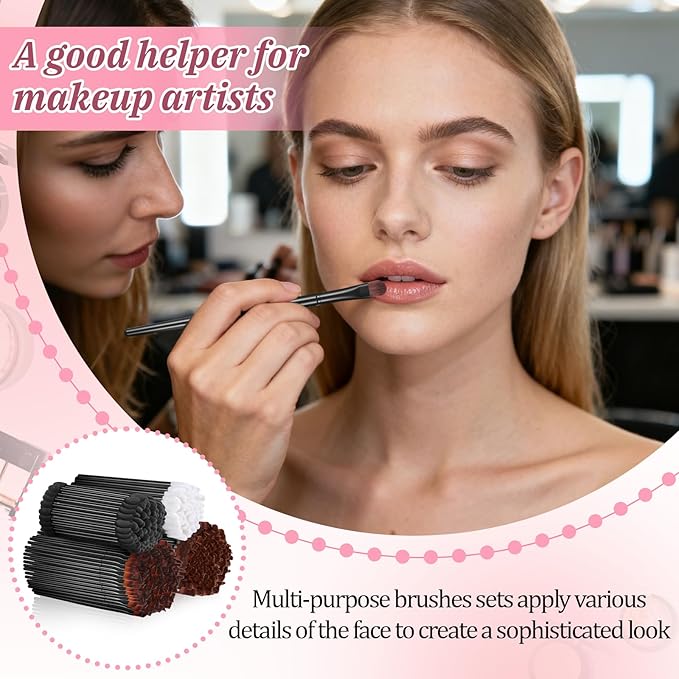 Giantree 300 Pcs Disposable Eyebrow Brushes Makeup Brush Set, 100PCS Angled Eyebrow Brushe 50 Round Brushes 50 Double-Ended Eyeshadow Sticks 100 Lip Brushe for Beauty Cosmetic Make up Tool