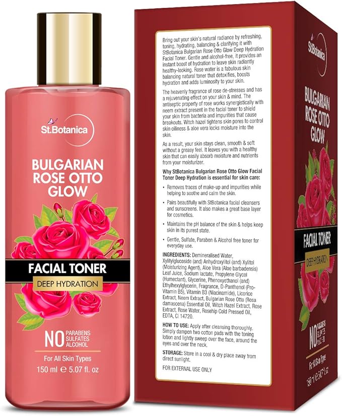 StBotanica Bulgarian Rose Otto Glow Deep Hydration Facial Toner | Deep Hydration | No Paraben, SLS & Alcohol - 150ml
