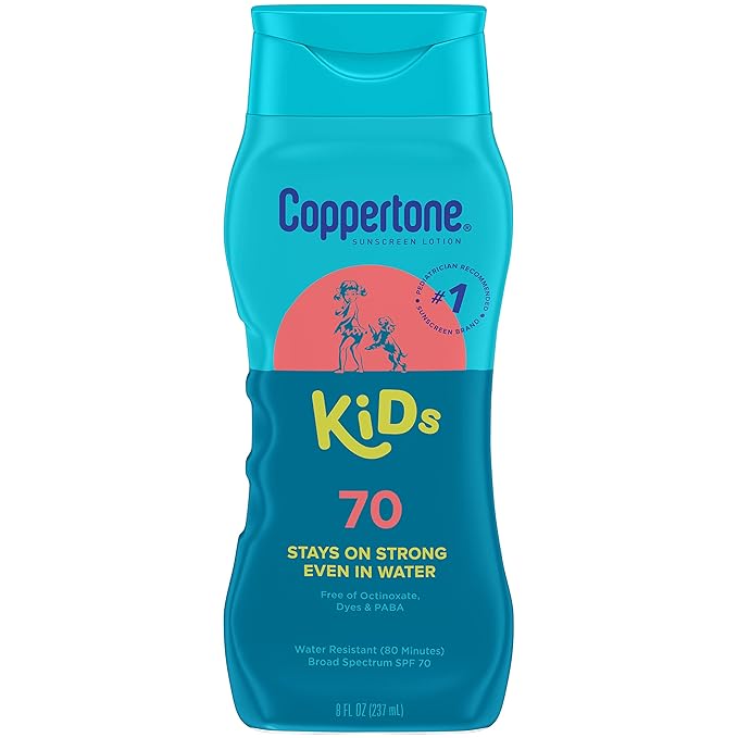 Coppertone Kids Sunscreen Lotion SPF 70, Water Resistant Sunscreen for Kids, 8 Fl Oz Bottle