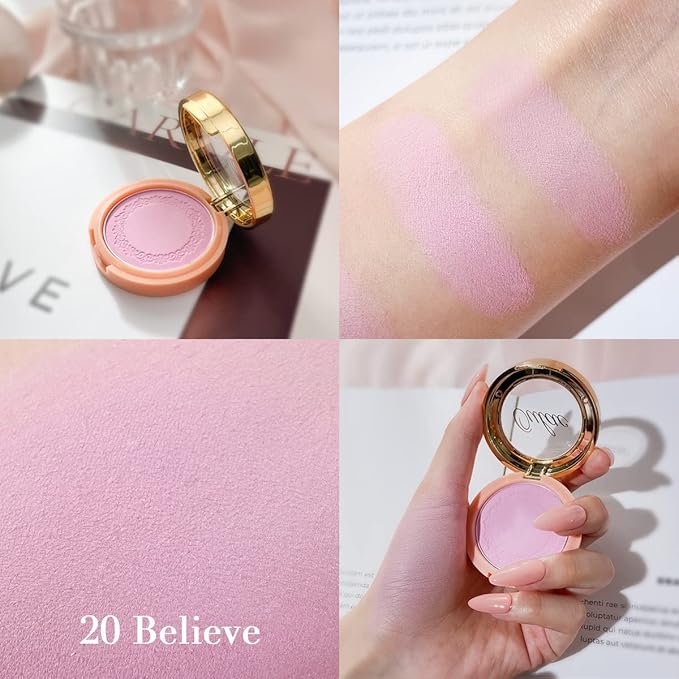 Oulac Purple Blush for Cheeks Blush Makeup Highly Pigmented With Natural Matte Finish Easy to Use Shape&Highlight Face Cruelty-Free with Rose Oil 20