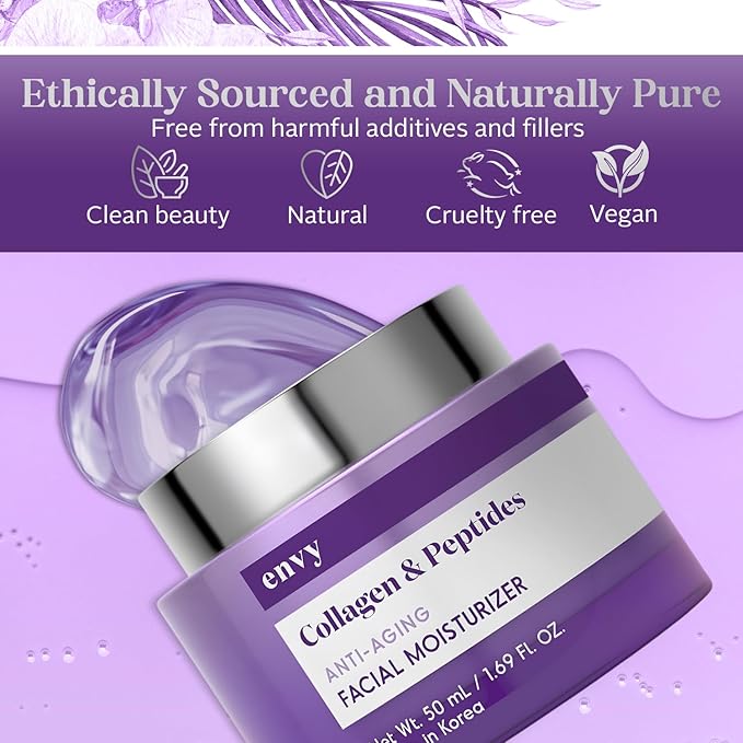 Envy Collagen & Peptides Face Moisturizer Cream - Improves Skin Texture, Reduces Fine Lines & Wrinkles - Anti-Aging, Dermatologist Tested for All Skin Types - 1.69 Fl. Oz