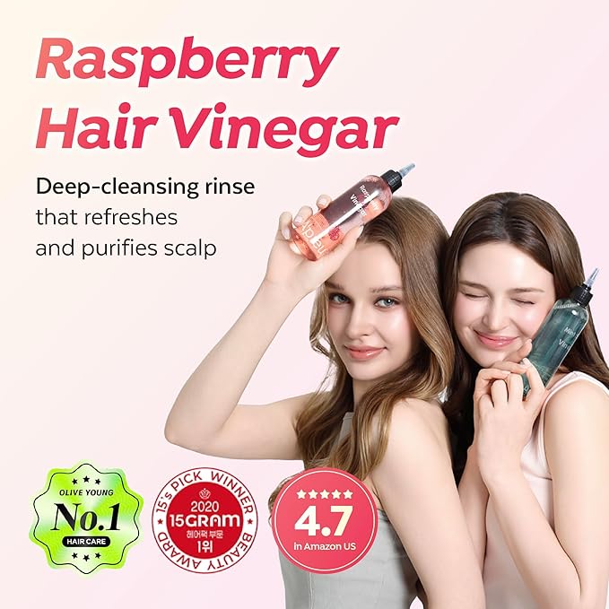A'PIEU Raspberry Hair Vinegar Rinse & Mist Set - Vinegar for Scalp Treatment & Detox, Refreshing | Hair Perfume Spray for Smooth, Shiny, Frizz-Free | Korean Haircare (6.76 Fl oz / 3.55 fl oz)