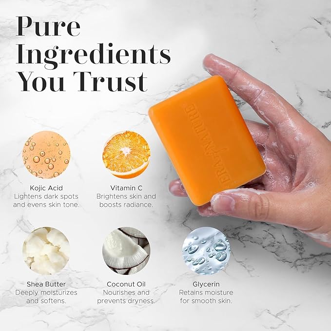 era of nature Turmeric Kojic Acid Soap for Dark Spots – Gentle Brightening Bar for Face, Underarms, Inner Thighs & Bikini Area – Vitamin C + Shea Butter – Moisturizing Soap, 4 x 100g