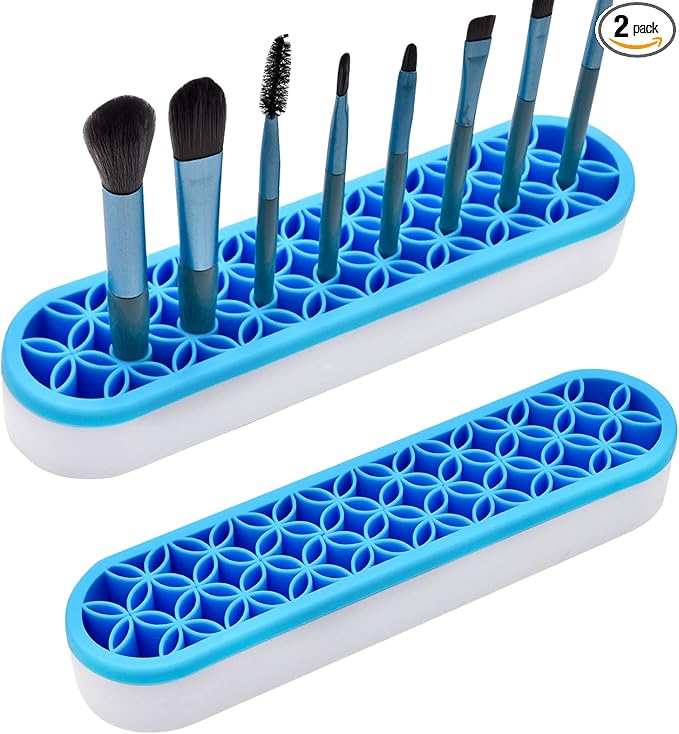 2 PCS Multi-Purpose Cosmetic Storage Box, Desktop Organizers Silicone Make Up Brush Storage Stand Desktop Storage Box for Brush,Eyeliner Pencil,Art Supplies, Painting Brush(Blue)