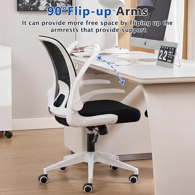 IPKIG Foldable Office Chair for Small Spaces | Home Office Folding Desk Chairs with Wheels and Flip Up Arms | Ergonomic Mesh Computer Chair for Adults & Kids (2PCS White)