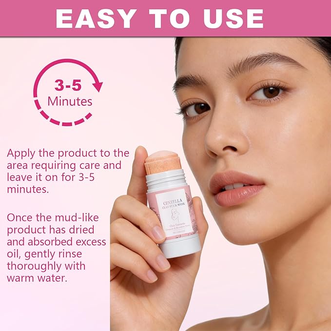 KUNAL 2 PCS Centella Clay Mask Stick,Pink Poremizing Clay Stick Mask,Oil Control Moisturizing & Soothing Cleansing Facial Mask for All Skin Types