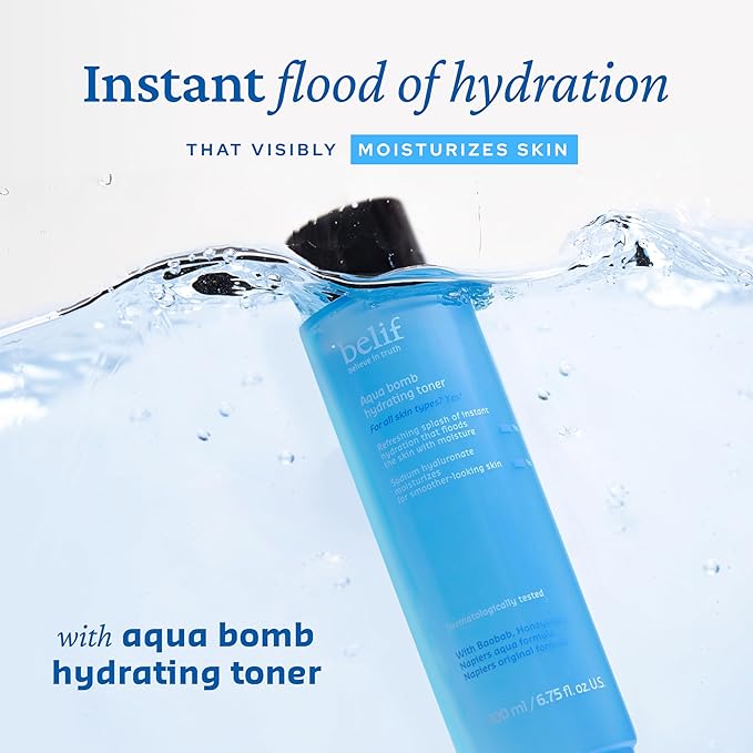 belif Aqua Bomb Cooling Prep Duo - Hydrating Toner & Frozen Gel Cream with Hydrating Capsules, Hyaluronic Acid, and Niacinamide to Soothe, Smooth, and Plump