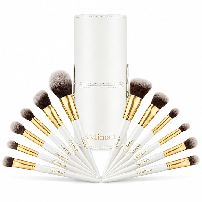 Makeup Brushes Set Professional & Beginner Friendly with Uniquely Designed Case, Soft Synthetic Bristles for Foundation Contour Blush Concealer Highlight Blending Eyeshadow, 12Pcs(Dark White)