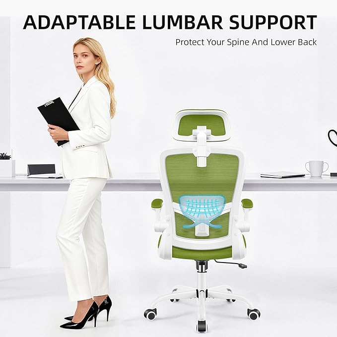 FelixKing Office Chair, Desk Chair with Adjustable Lumbar Support, Ergonomic Computer Chair with High Back and Armrest, Adjustable Height Gaming Chair Home Office Swivel Chair(Avocado Green)