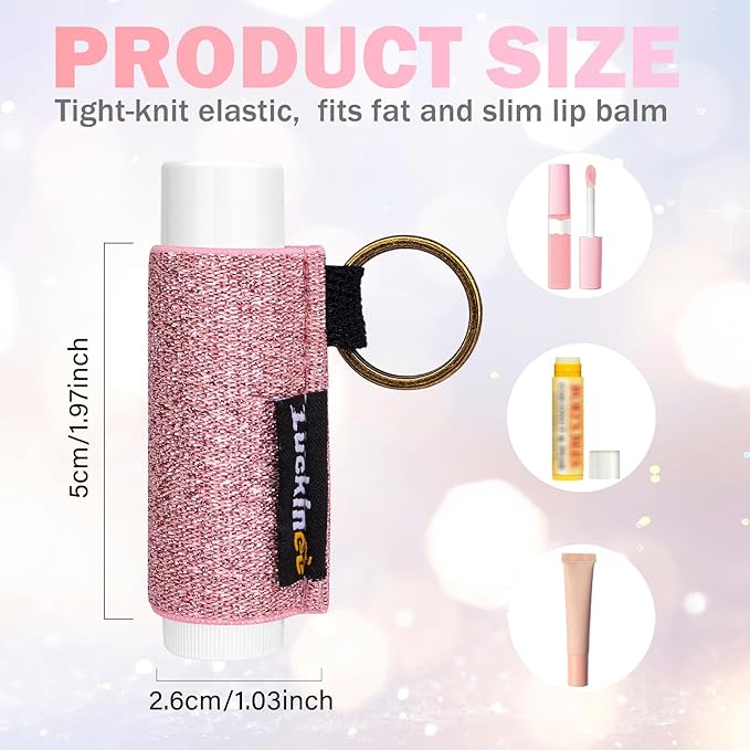 5PCS Lip Balm Holder Keychain Lip Gloss Keychain Holder Lipstick Keychain Holder Lip Balm Pouch Compatible with ChapStick Key Chain, Burt's Bees-Christmas Stocking Stuffers Gifts