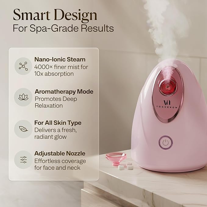 VogueNow Facial Steamer Spa Kit with Complimentary 15 Skin Care Tools | Face Steamer for Facial Deep Cleaning with Humidifier Mode | Self Care Gifts for Women, Spa Gifts, Birthday Gifts for Women