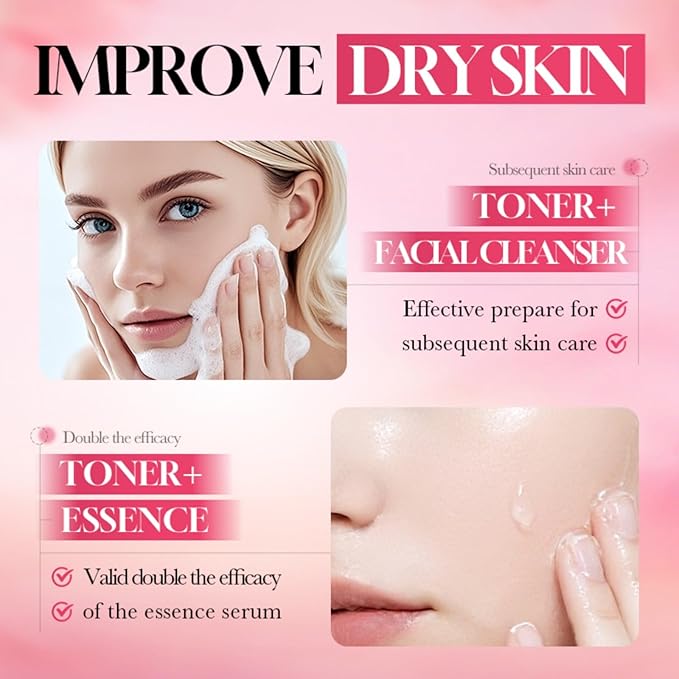 Rose Toner & Lotion Set, Hydrating Face Moisturizer Anti-Aging Skincare Set, Minimizes Pores Soothes Redness, Strengthens Skin Barrier Hydrates Dry Skin, Boosts Elasticity Reduces Fine Lines 130ml