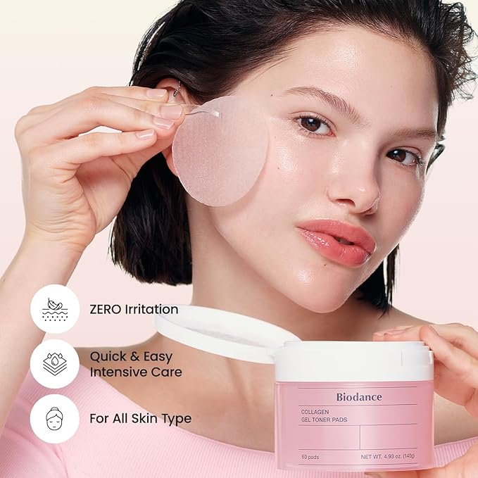 Biodance Collagen Gel Toner Pads, Pore Minimizer for Face, Improving Elasticity, Plumping Toner Pads for Sensitive Skin, Pre-Soaked Pads, Korean Skin Careㅣ4.93 fl.oz.(140g)*60Pads