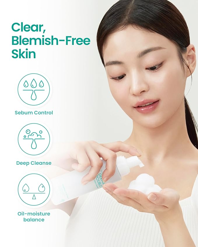 Derma Trouble Bubble Cleanser (155ml) + Clear Toner Pads (60) — Low-pH Micro Foam Cleanse + LHA/PHA Exfoliation for Pore Clarity