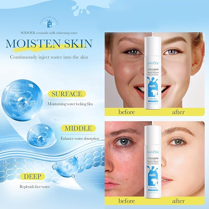 Milk Toner for Face with Ceramide, Milky Korean Face Deep Hydrating Toner with Organic Pure Milk Extract for Spot Glow Glass Skin Moisturizing Soothing Sensitive Skin 3.38 Floz