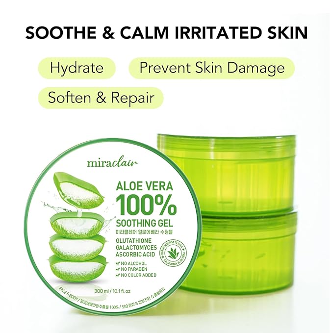 Aloe Vera Gel for Face, Skin, Hair & Sunburn Relief, Aloe Vera for Burns, Made with 100% Pure Aloe Gel for All Skin Types Made in Korea. 300ml (10.1fl.oz) (1)