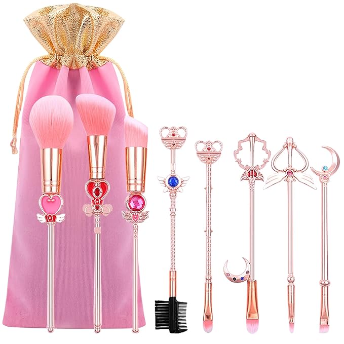 Makeup Brushed Set 8PCs Sailor Moon Magical Girl Golden Cosmetic Brush Tool Pink Eyeshadow Brushes Eyeliner Eyebrow Essential Cosmetic Brush Kits