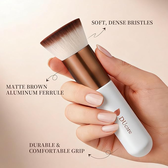DUcare Large Flat Top Kabuki Foundation Brush 3pcs- Premium Makeup Brush for Liquid, Cream, and Powder - Buffing, Blending, and Face