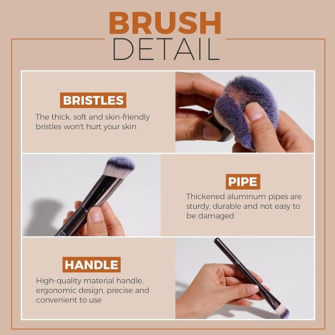 BS-MALL 10 Pcs Professional Makeup Brushes Set with Soft Eyeshadow Brush, Foundation Brush for Liquid Makeup, Double-ended Brushes Travel Bag & Triangle Puff - Travel-friendly Multi-purpose Kit