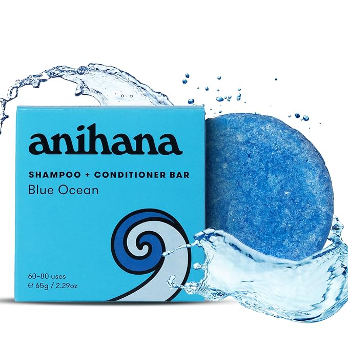 ANIHANA 2-in-1 Shampoo & Conditioner Bar Plastic-Free, Travel Friendly, Blue Ocean Scent for Regular Normal Hair, Clean, Purifying, Natural, Healthy Look and Shine, Paraben-Free, 2.29 oz