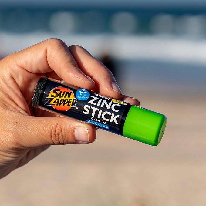 Sun Zapper Zinc Stick Mineral Sunscreen Green SPF 50+ Water Resistant for Face & Body, Adults, Kids, 4-Pack Broad Spectrum Sun Block, Made in Australia