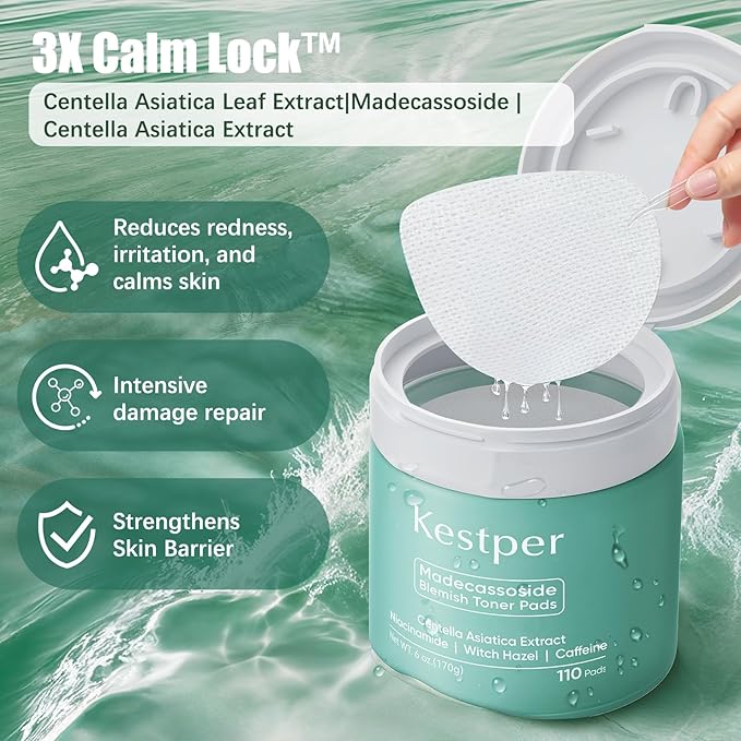 Madecassoside & Caffeine Toner Pads|Soothe Redness,Strengthen Barrier & Refine Pores with Centella Asiatica,Niacinamide | 110 Pads for All Skin Types
