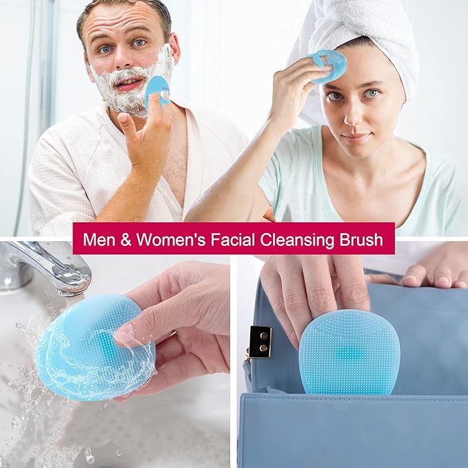INNERNEED Soft Silicone Facial Cleansing Brush Manual Face Scrubber Exfoliating Massage Scrub Acne Blackheads Remove Handheld Pads for Sensitive, Delicate, Dry Skin (Pack of 2)