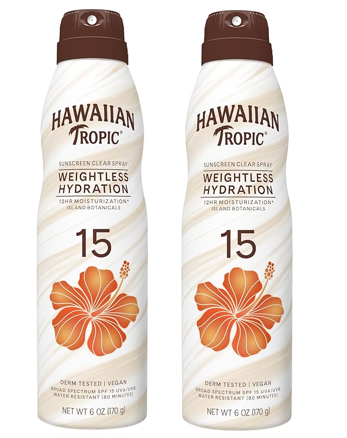 Hawaiian Tropic Weightless Hydration Clear Spray Sunscreen SPF 15, 6oz | SPF 15 Sunscreen Spray, Sunblock, Oxybenzone Free, 6oz each Twin Pack