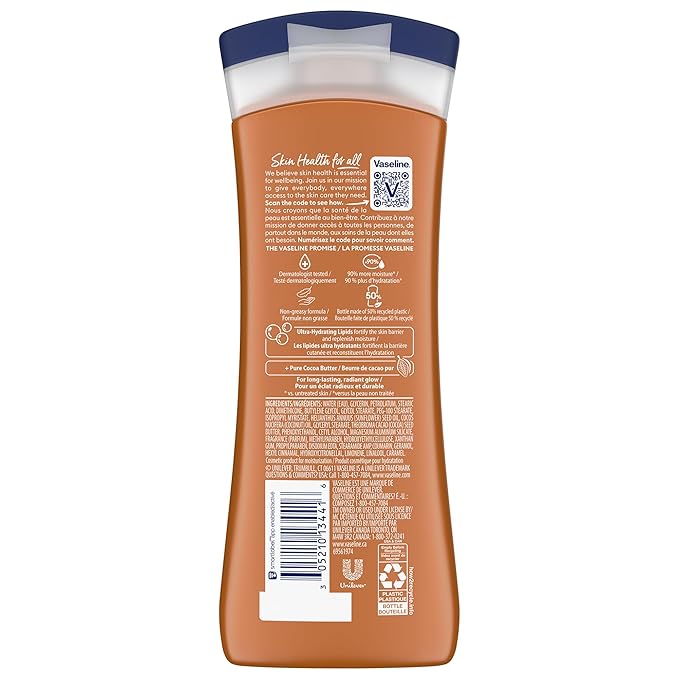 Vaseline Cocoa Radiant 2-Pack – Intensive Care Moisturizing Hand and Body Lotion with Ultra-Hydrating Lipids, Pure Cocoa Butter, 10 Oz Ea