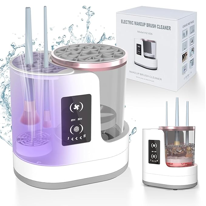 3 IN 1 Electric Makeup Brush Cleaner Machine With Makeup Brush Dryer-Holder-Portable Automatic USB Cosmetic Brushes Cleaner Tool for All Size Beauty Makeup Brush Set,Eyeshadow, Blush Brush (white)