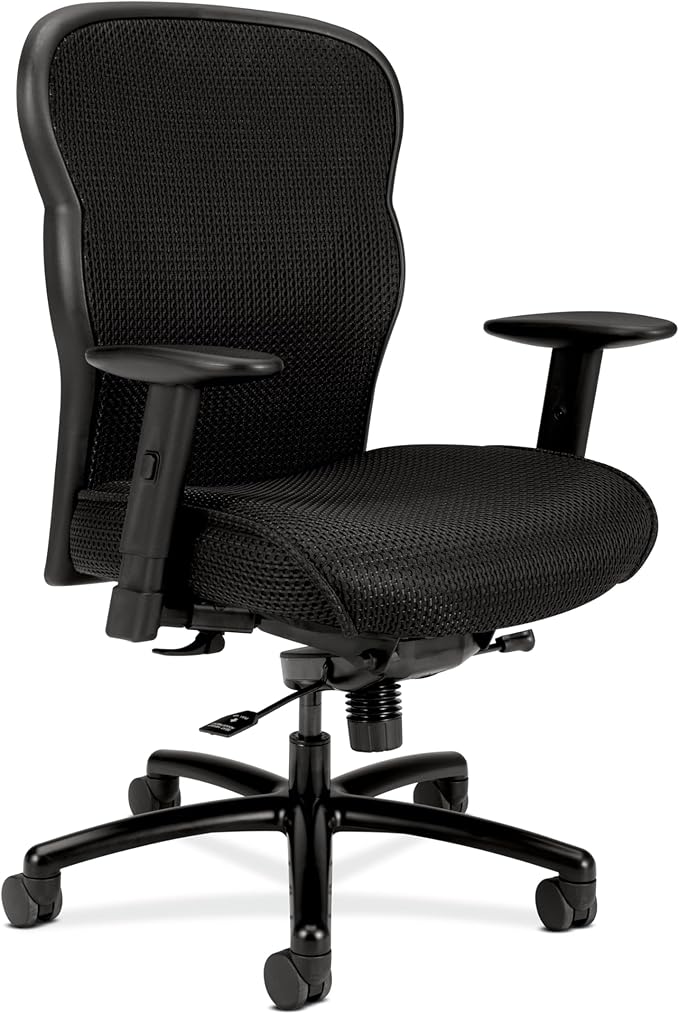 HON Wave Big and Tall Office Chair with Adjustable Arms, 450 lbs Capacity, Ergonomic, Breathable Mesh Desk Chair with Wheels, 360° Swivel, Heavy Duty Tilt Recline, Black