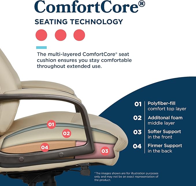 La-Z-Boy Nova Executive Office Chair - Ergonomic High Back Desk Chair with AIR Lumbar Support - Comfortable Computer Chair for Home Office - Vegan Leather - Cream