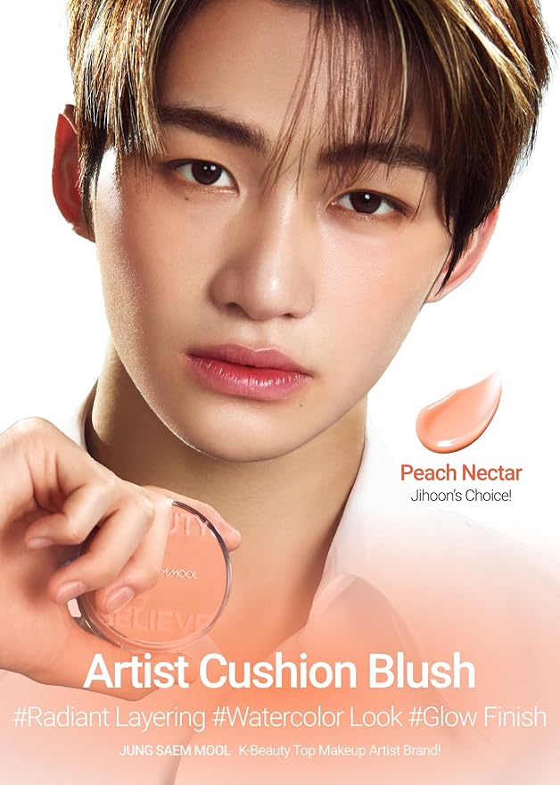 JUNG SAEM MOOL Artist Cushion Blush | Easy to Blend with Puff, Buildable Liquid Blush for Cheeks with a Natural & Dewy Finish, Korean Makeup (Dewy | Peach Nectar)