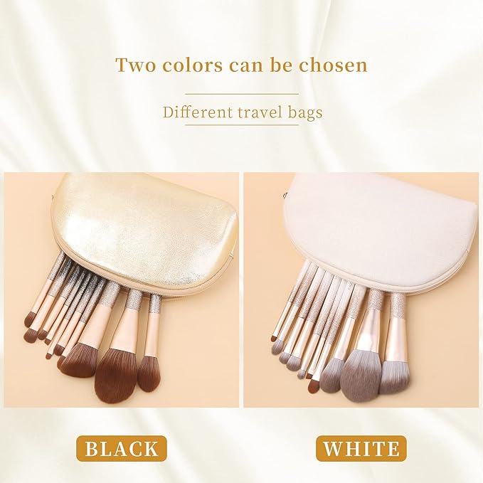 Natural Hair Makeup Brush Set Professional, Fox Hair Makeup Brushes Set with Case, Glitter Make up Brushes Set Professional, Natural Makeup Brushes, Natural Bristle Makeup Brush - ORRA, White