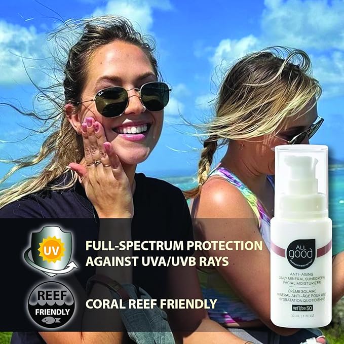 All Good Anti-Aging Daily Mineral Sunscreen Face Moisturizer with SPF 50 Protection | w/Hyaluronic Acid, Niacinamide, Calendula Extract | Hydrating Facial Lotion w/Broad Spectrum Protection - 1oz